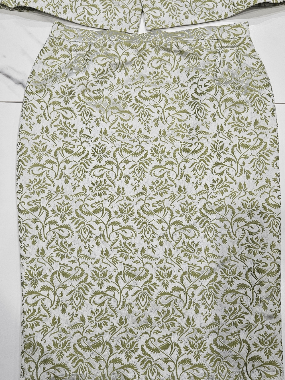 Vintage Escada Conture Olive Green and White Brocade Skirt Set Size 40 - Picture 3 of 9
